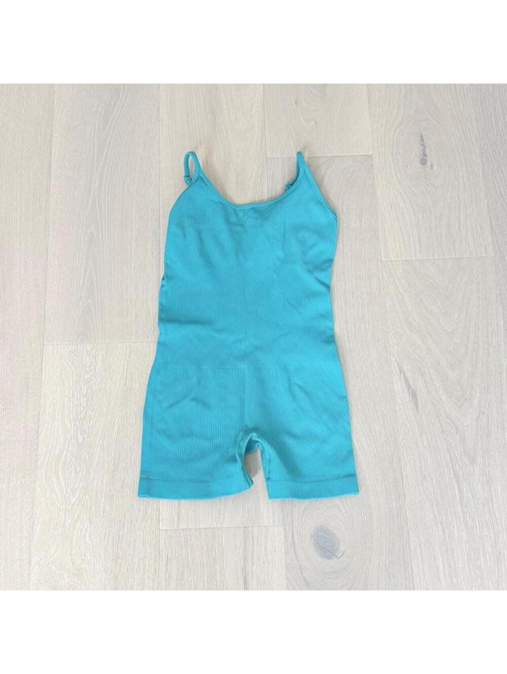 Teal Ribbed Workout Romper Unitard Size Medium